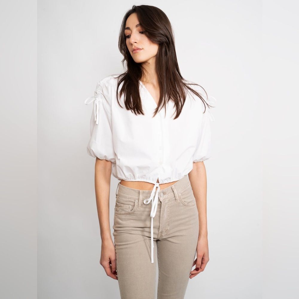 Pinko Made in Italy White Poplin Drawstring Button-Front Blouse (Size 38 / US 2)